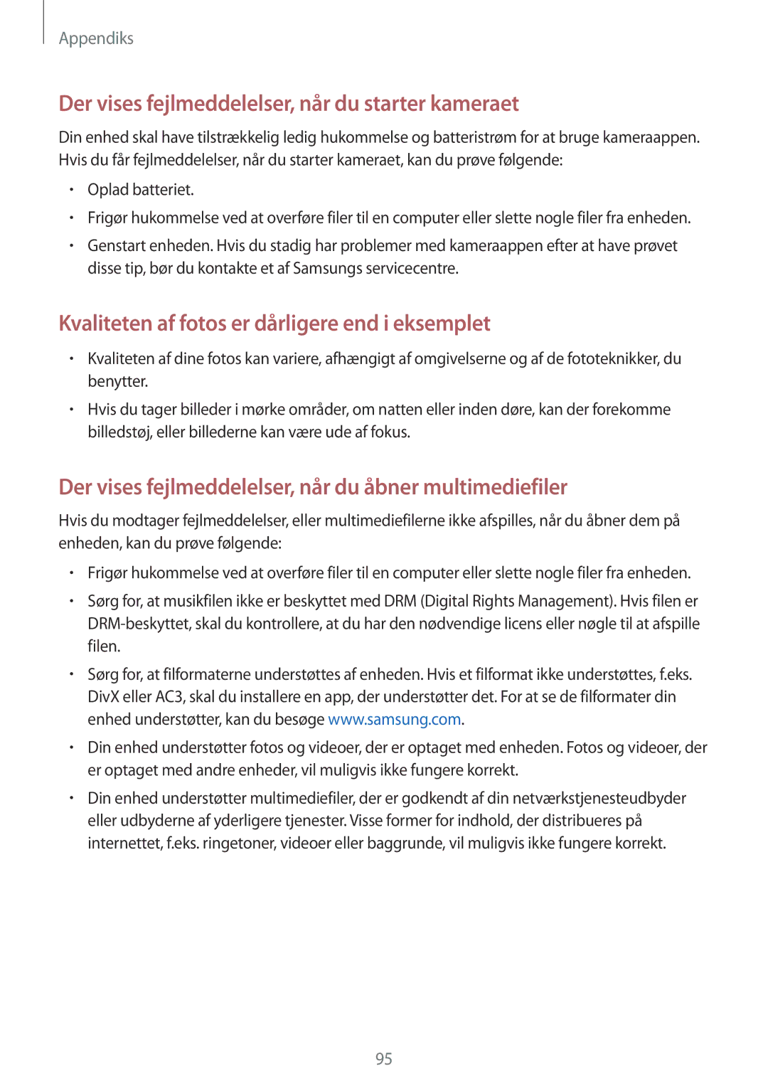 Samsung SM-T813NZWENEE, SM-T713NZWENEE, SM-T813NZKENEE Der vises fejlmeddelelser, når du starter kameraet, Oplad batteriet 