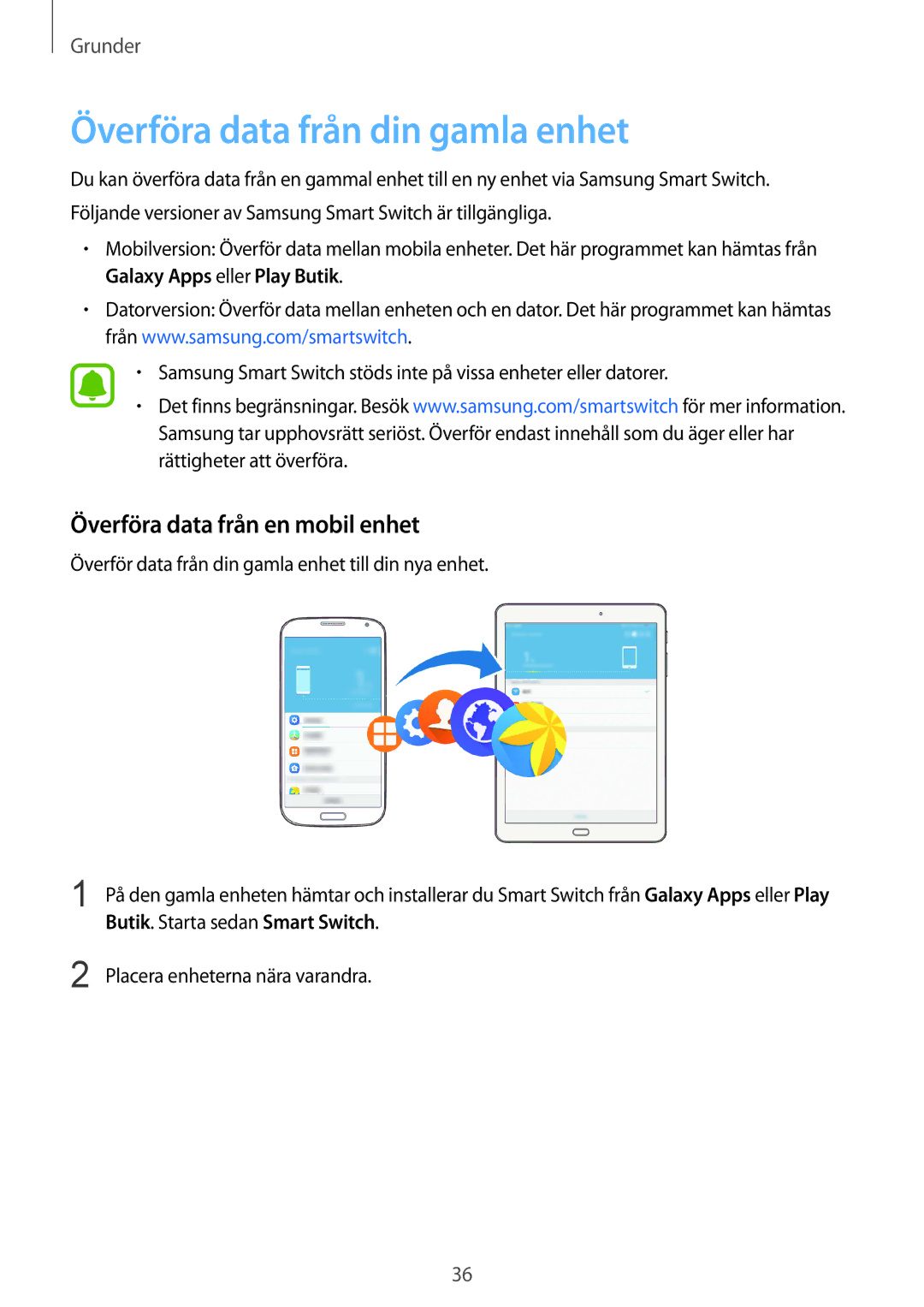 Samsung SM-T713NZWENEE, SM-T813NZKENEE manual Överföra data från din gamla enhet, Överföra data från en mobil enhet 