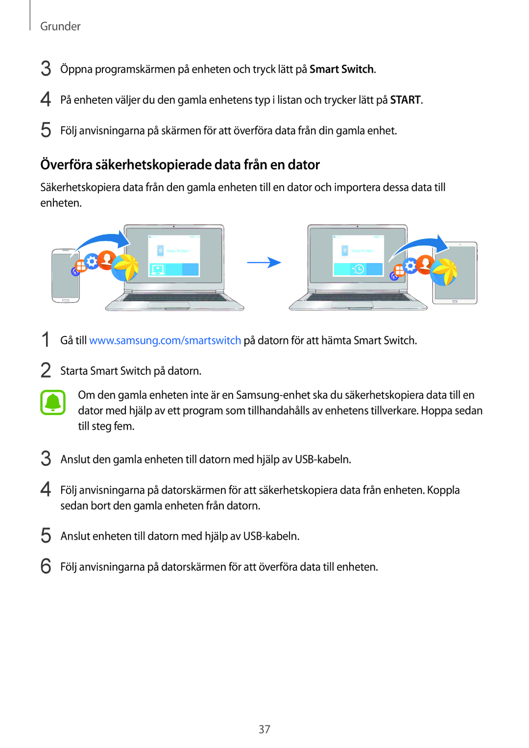 Samsung SM-T813NZKENEE, SM-T713NZWENEE, SM-T713NZKENEE, SM-T813NZWENEE manual Överföra säkerhetskopierade data från en dator 