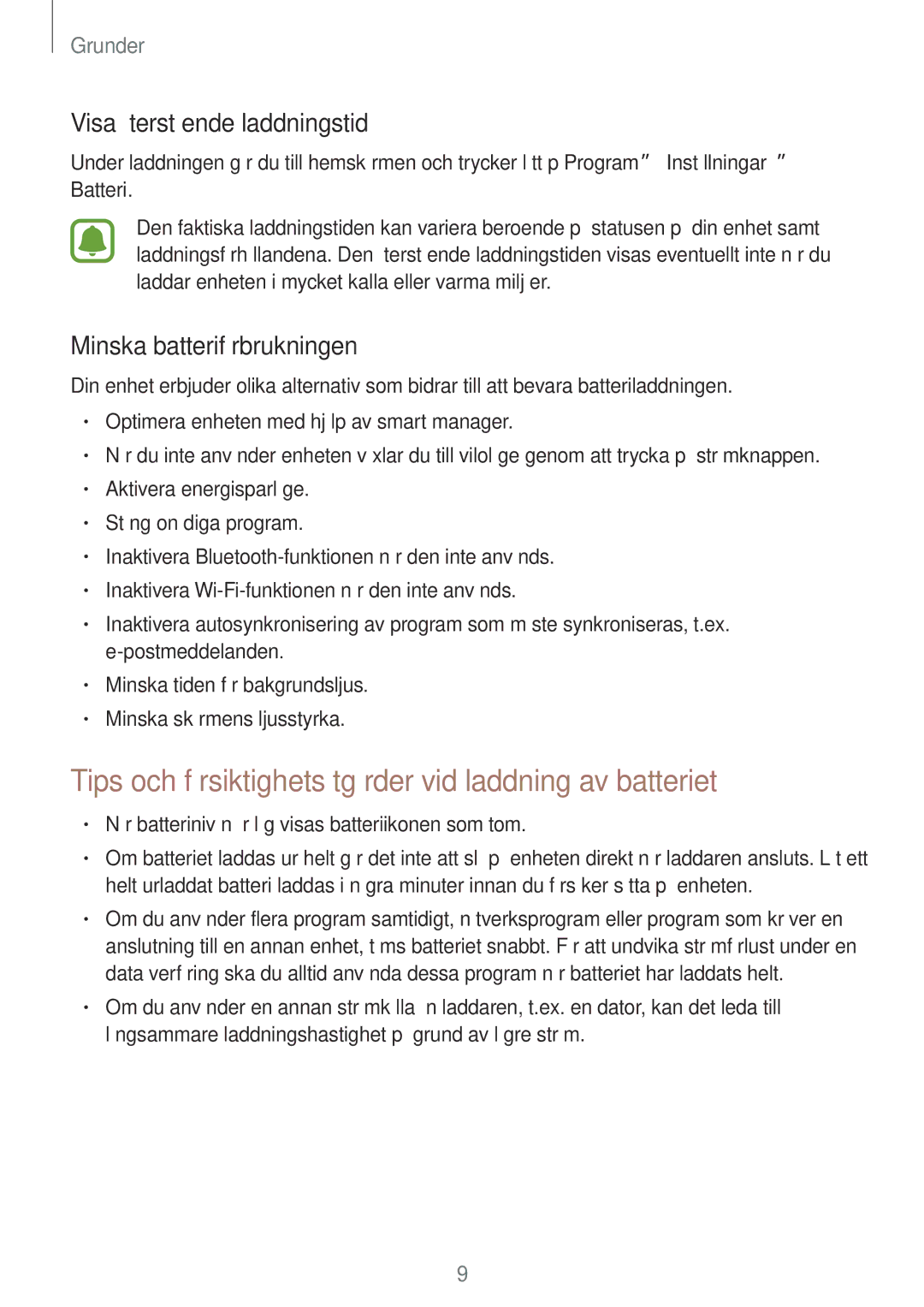 Samsung SM-T813NZKENEE manual Tips och försiktighetsåtgärder vid laddning av batteriet, Visa återstående laddningstid 