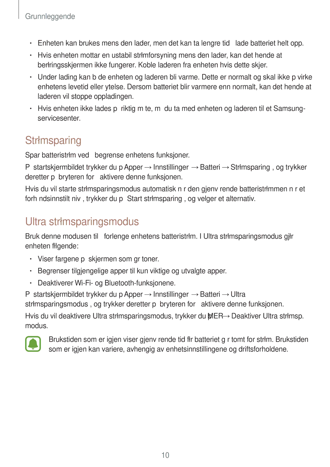 Samsung SM-T713NZKENEE, SM-T713NZWENEE, SM-T813NZKENEE, SM-T813NZWENEE manual Strømsparing, Ultra strømsparingsmodus, Modus 