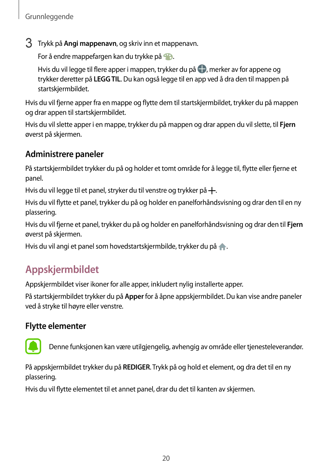 Samsung SM-T713NZWENEE, SM-T813NZKENEE, SM-T713NZKENEE, SM-T813NZWENEE manual Appskjermbildet, Administrere paneler 