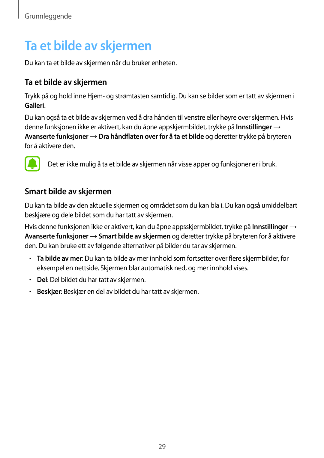 Samsung SM-T813NZKENEE, SM-T713NZWENEE, SM-T713NZKENEE, SM-T813NZWENEE manual Ta et bilde av skjermen, Smart bilde av skjermen 
