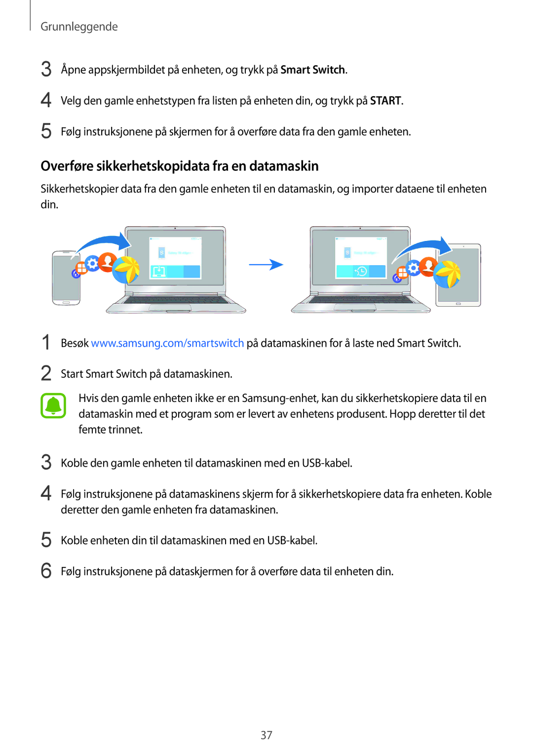 Samsung SM-T813NZKENEE, SM-T713NZWENEE, SM-T713NZKENEE, SM-T813NZWENEE manual Overføre sikkerhetskopidata fra en datamaskin 