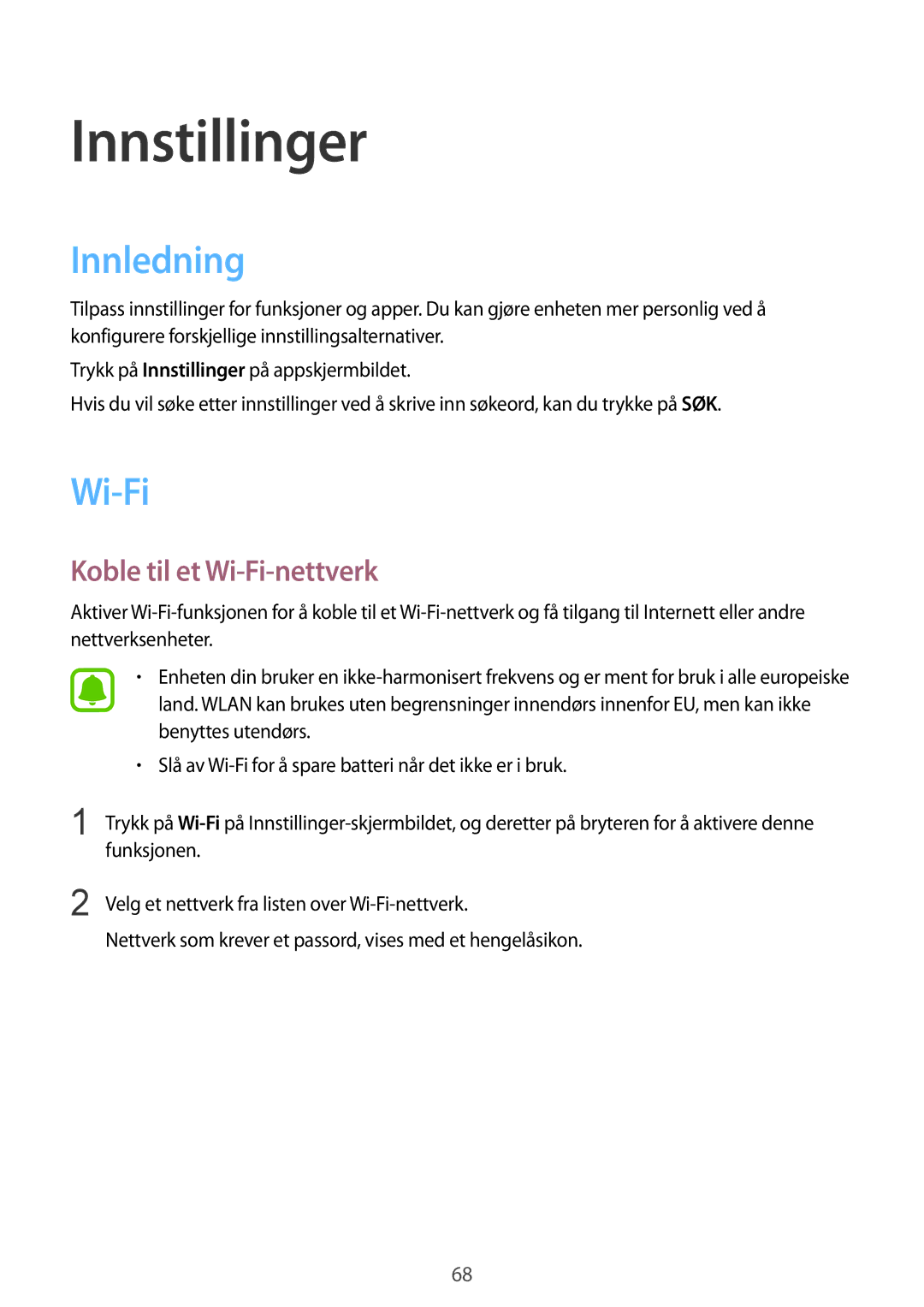 Samsung SM-T713NZWENEE, SM-T813NZKENEE, SM-T713NZKENEE, SM-T813NZWENEE manual Innledning, Koble til et Wi-Fi-nettverk 