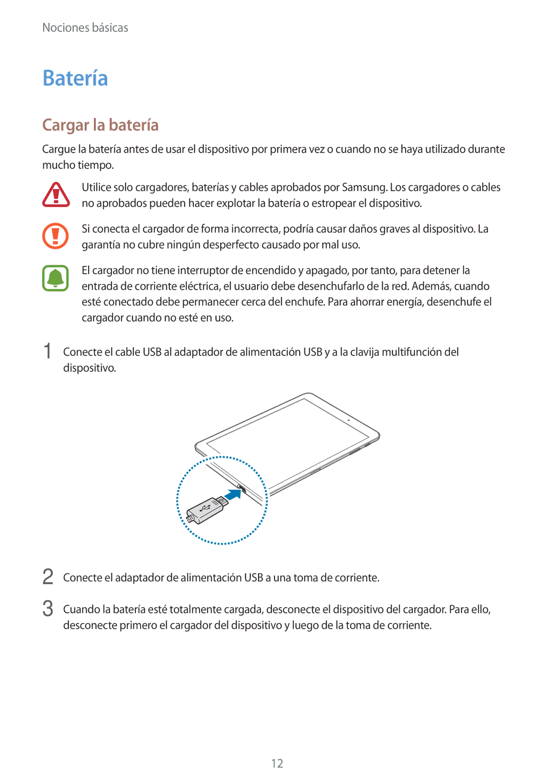 Samsung SM-T713NZWEPHE, SM-T813NZKEPHE, SM-T813NZWEPHE, SM-T713NZKEPHE manual Batería, Cargar la batería 