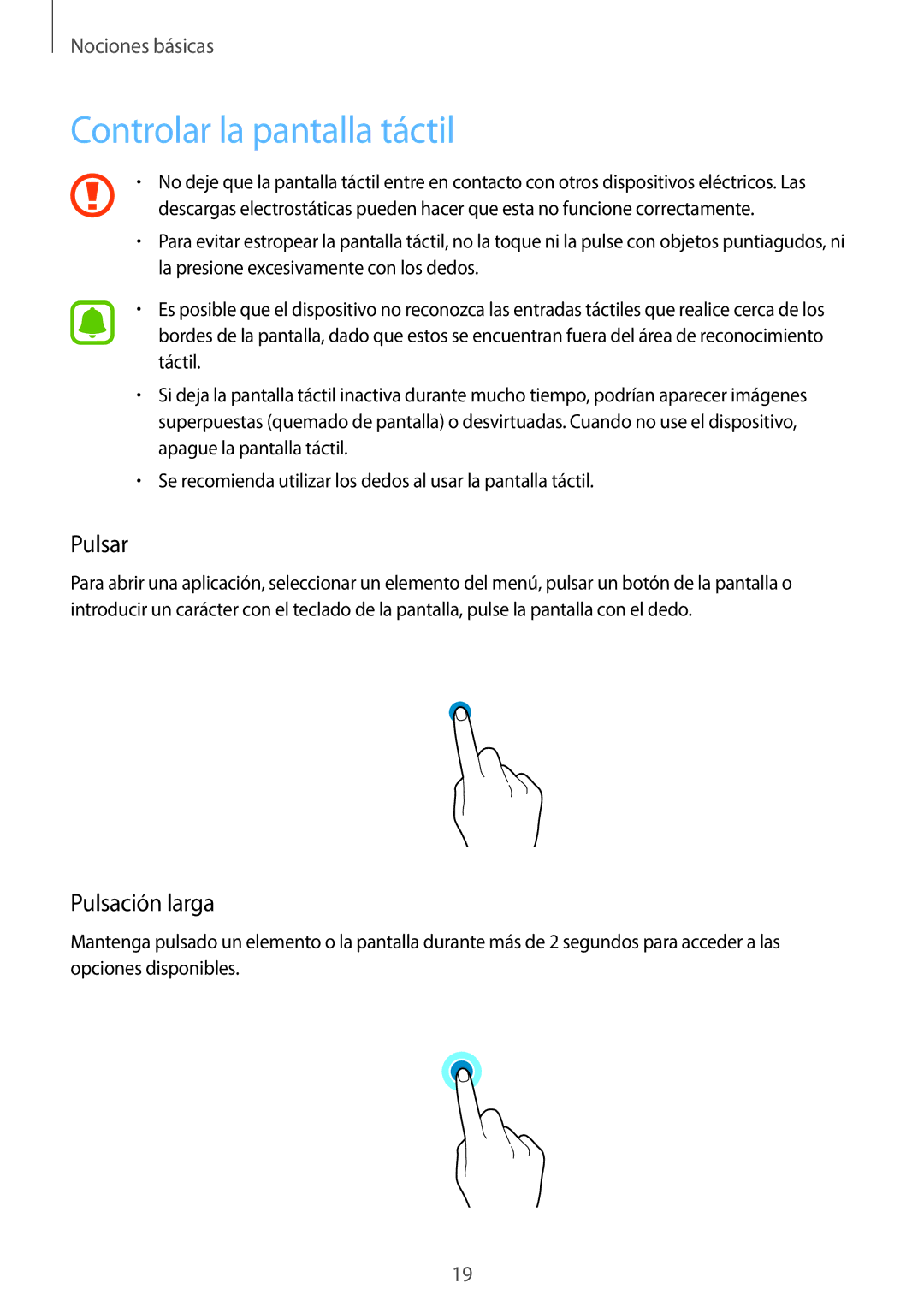 Samsung SM-T713NZKEPHE, SM-T713NZWEPHE, SM-T813NZKEPHE, SM-T813NZWEPHE Controlar la pantalla táctil, Pulsar, Pulsación larga 