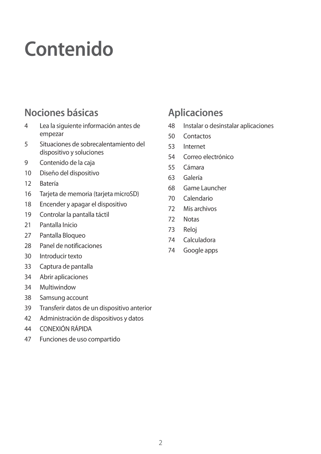 Samsung SM-T813NZWEPHE, SM-T713NZWEPHE, SM-T813NZKEPHE, SM-T713NZKEPHE manual Contenido 