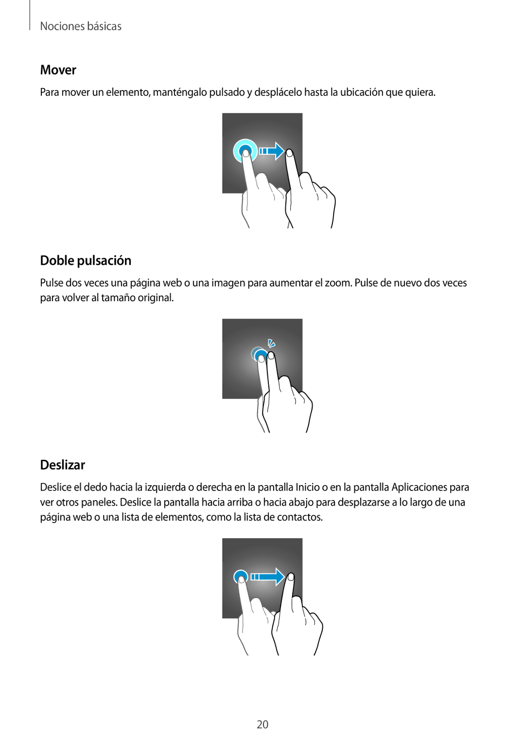 Samsung SM-T713NZWEPHE, SM-T813NZKEPHE, SM-T813NZWEPHE, SM-T713NZKEPHE manual Mover, Doble pulsación, Deslizar 