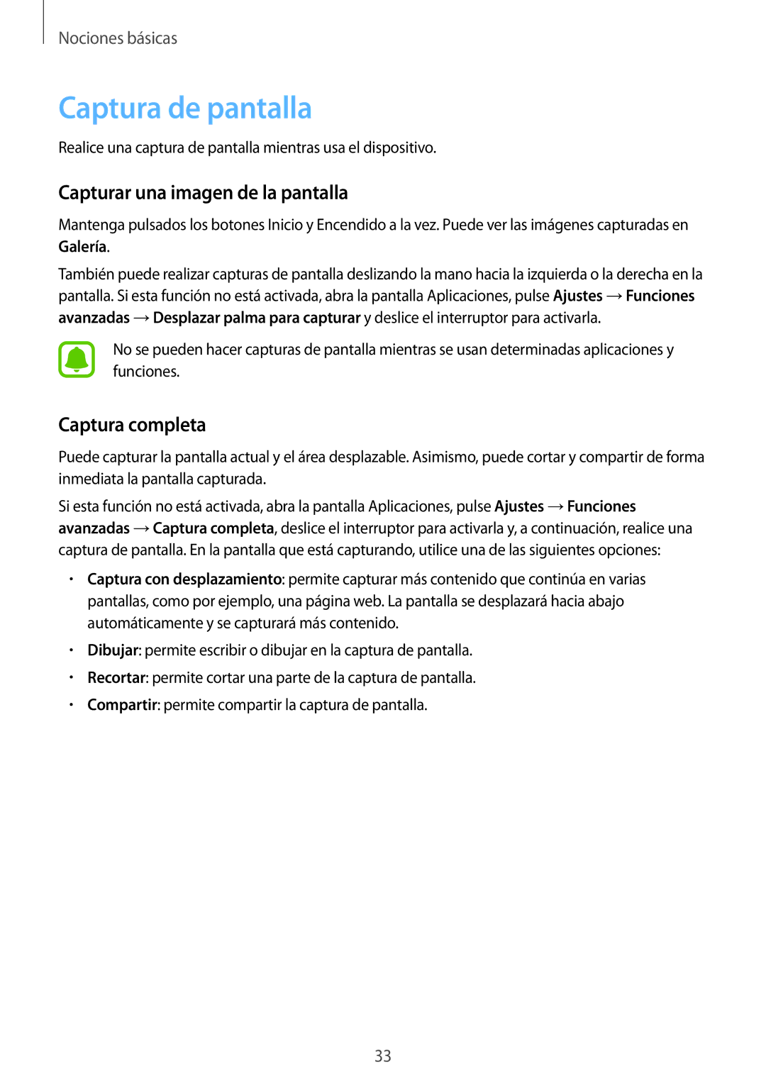 Samsung SM-T813NZKEPHE, SM-T713NZWEPHE manual Captura de pantalla, Capturar una imagen de la pantalla, Captura completa 