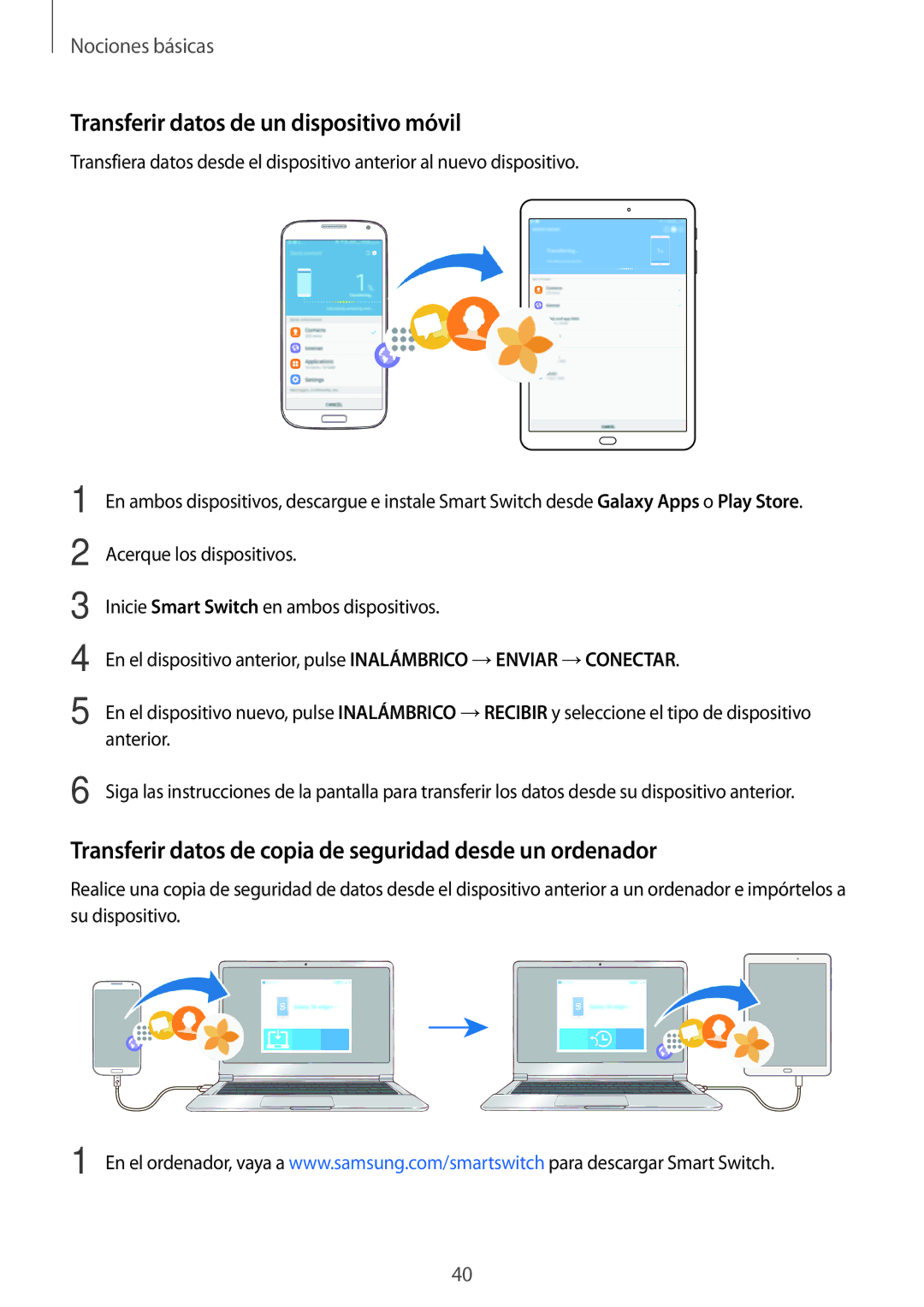 Samsung SM-T713NZWEPHE Transferir datos de un dispositivo móvil, Transferir datos de copia de seguridad desde un ordenador 