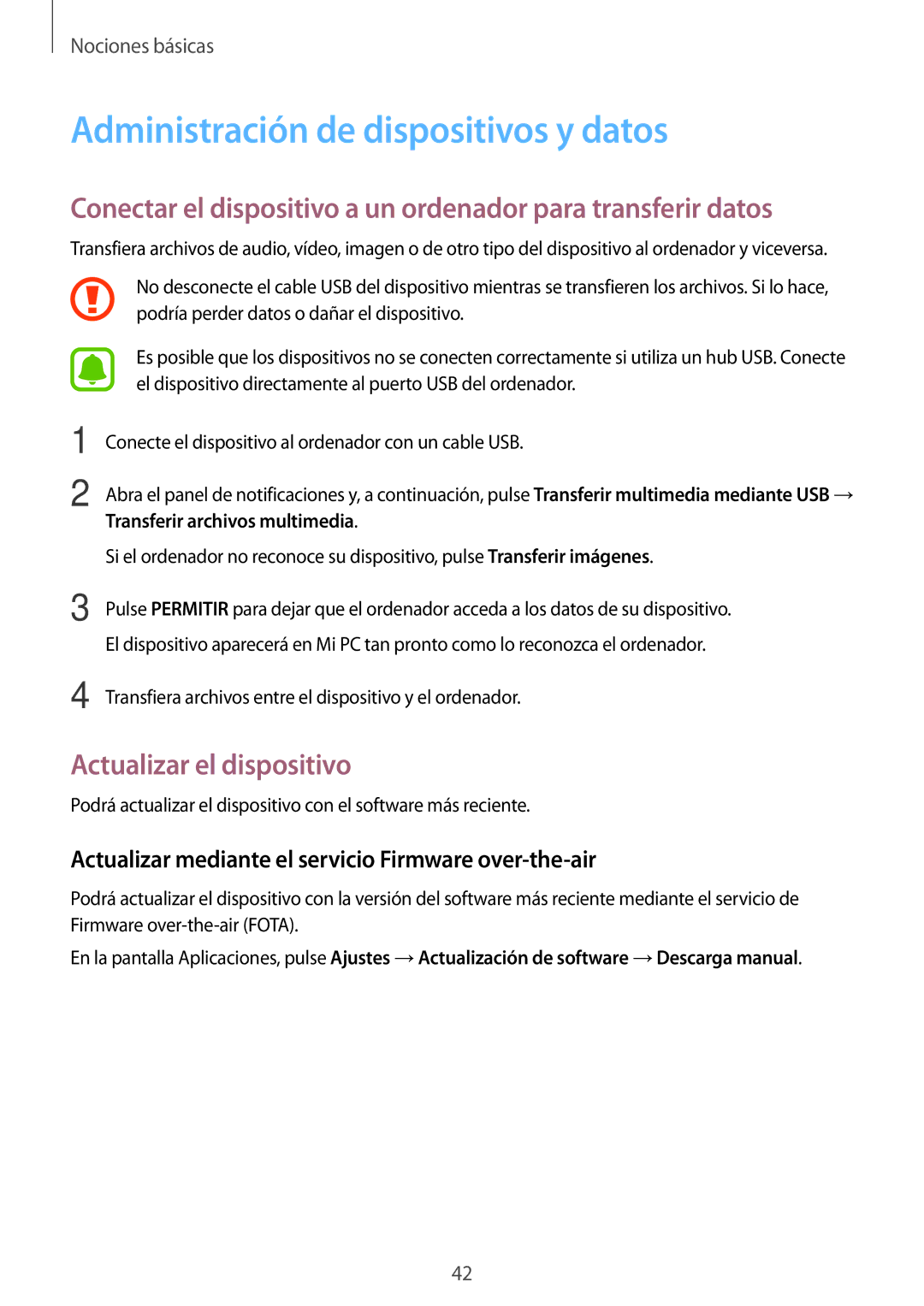 Samsung SM-T813NZWEPHE, SM-T713NZWEPHE, SM-T813NZKEPHE Administración de dispositivos y datos, Actualizar el dispositivo 