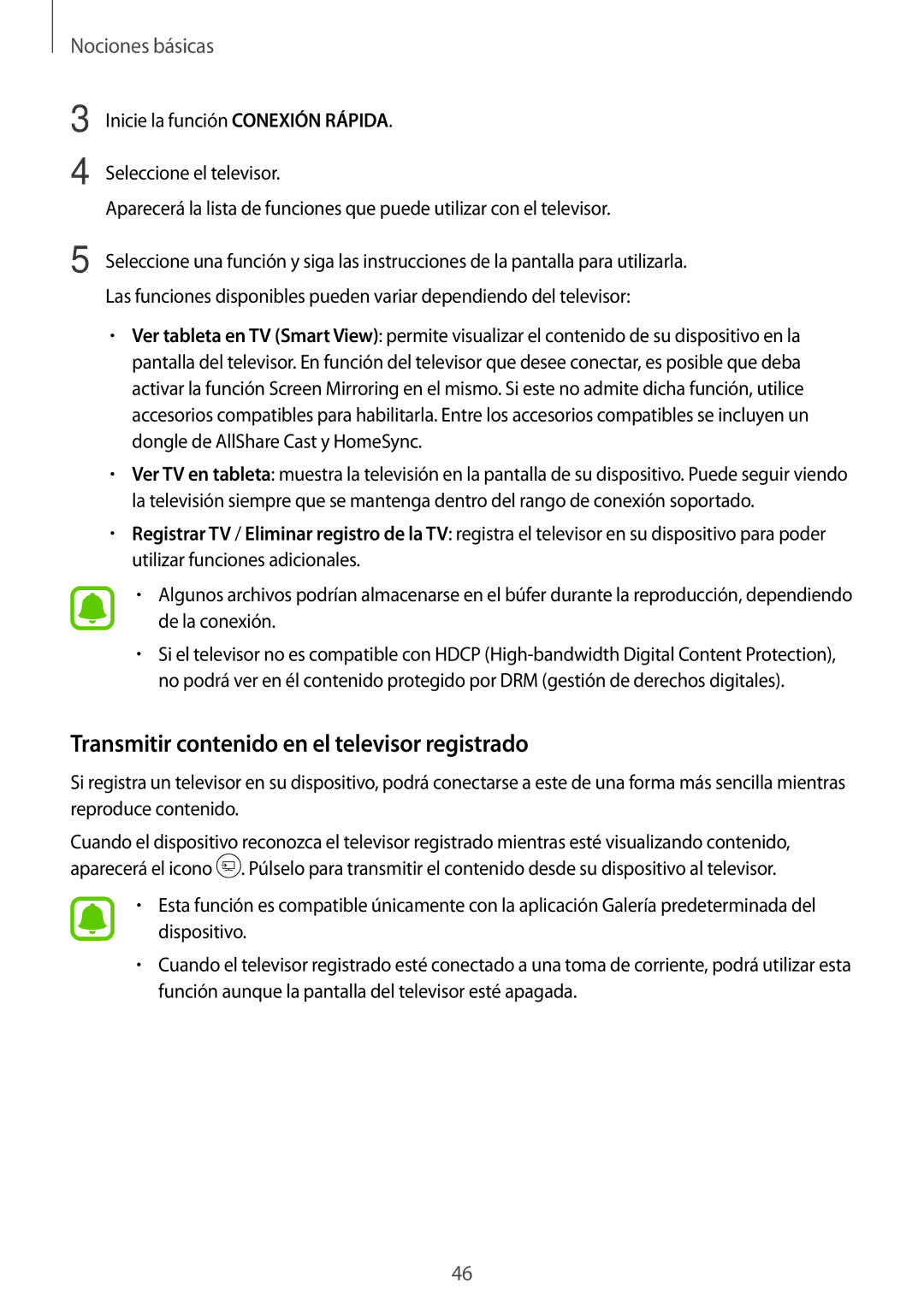 Samsung SM-T813NZWEPHE, SM-T713NZWEPHE, SM-T813NZKEPHE, SM-T713NZKEPHE manual Transmitir contenido en el televisor registrado 