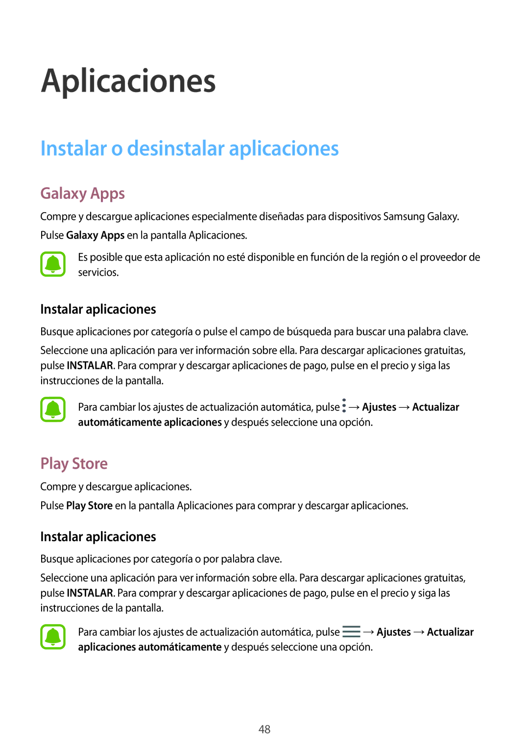 Samsung SM-T713NZWEPHE, SM-T813NZKEPHE Instalar o desinstalar aplicaciones, Galaxy Apps, Play Store, Instalar aplicaciones 