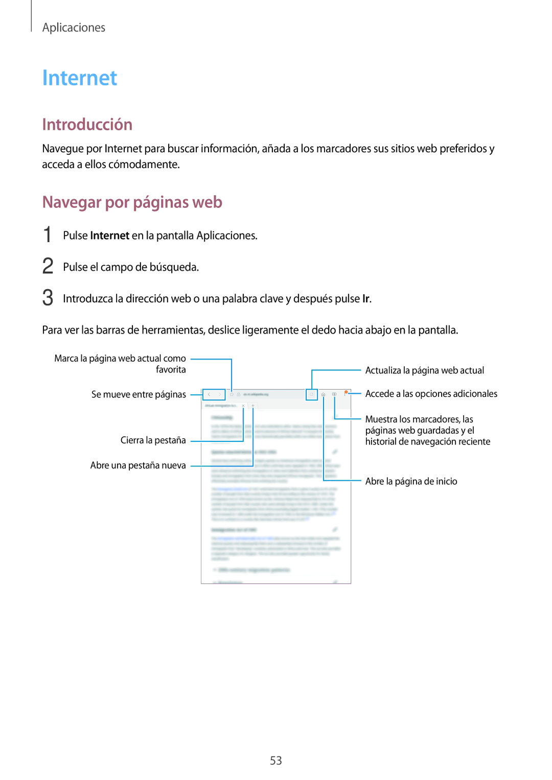 Samsung SM-T813NZKEPHE, SM-T713NZWEPHE, SM-T813NZWEPHE, SM-T713NZKEPHE manual Internet, Navegar por páginas web 