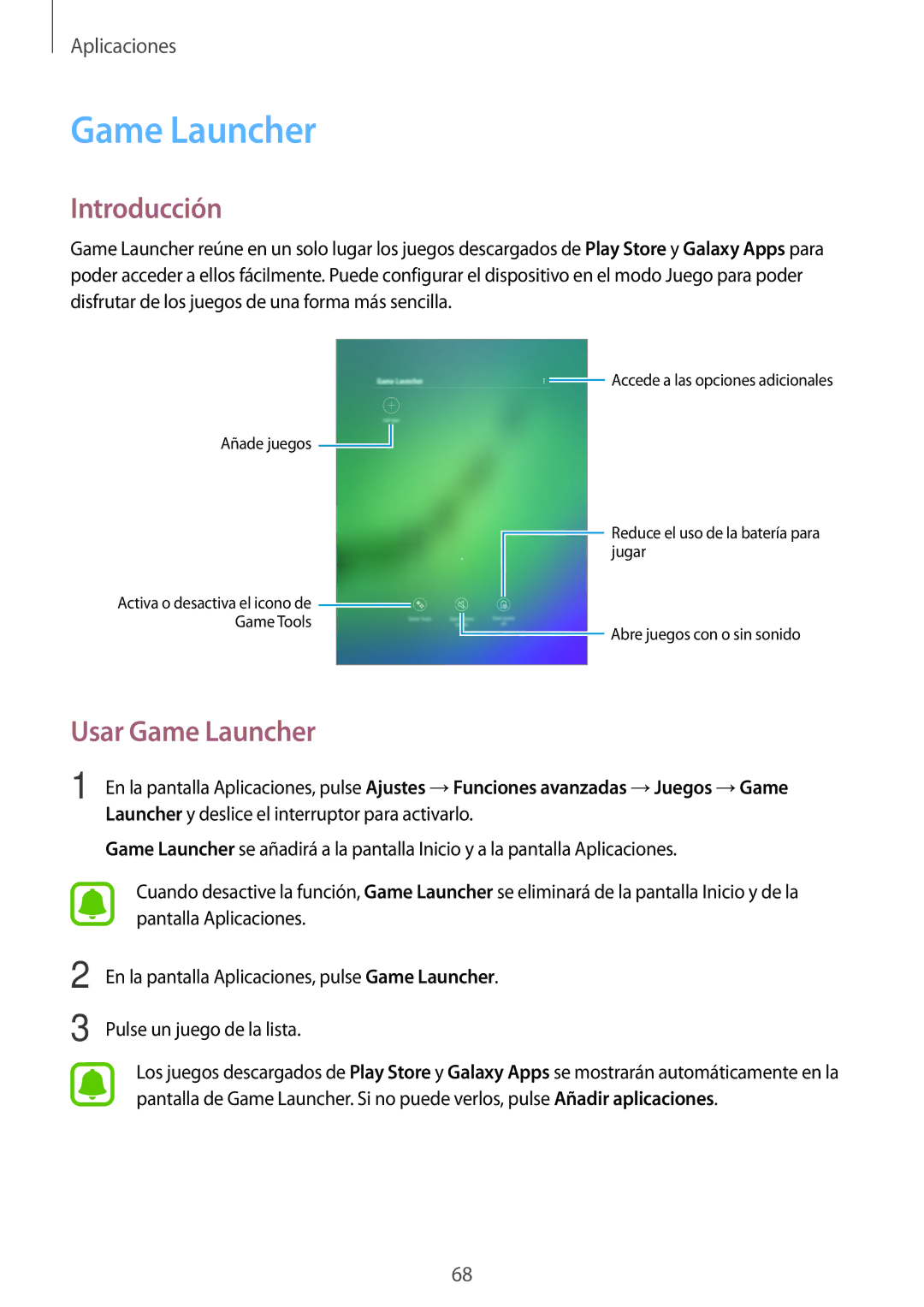 Samsung SM-T713NZWEPHE, SM-T813NZKEPHE, SM-T813NZWEPHE, SM-T713NZKEPHE manual Usar Game Launcher 