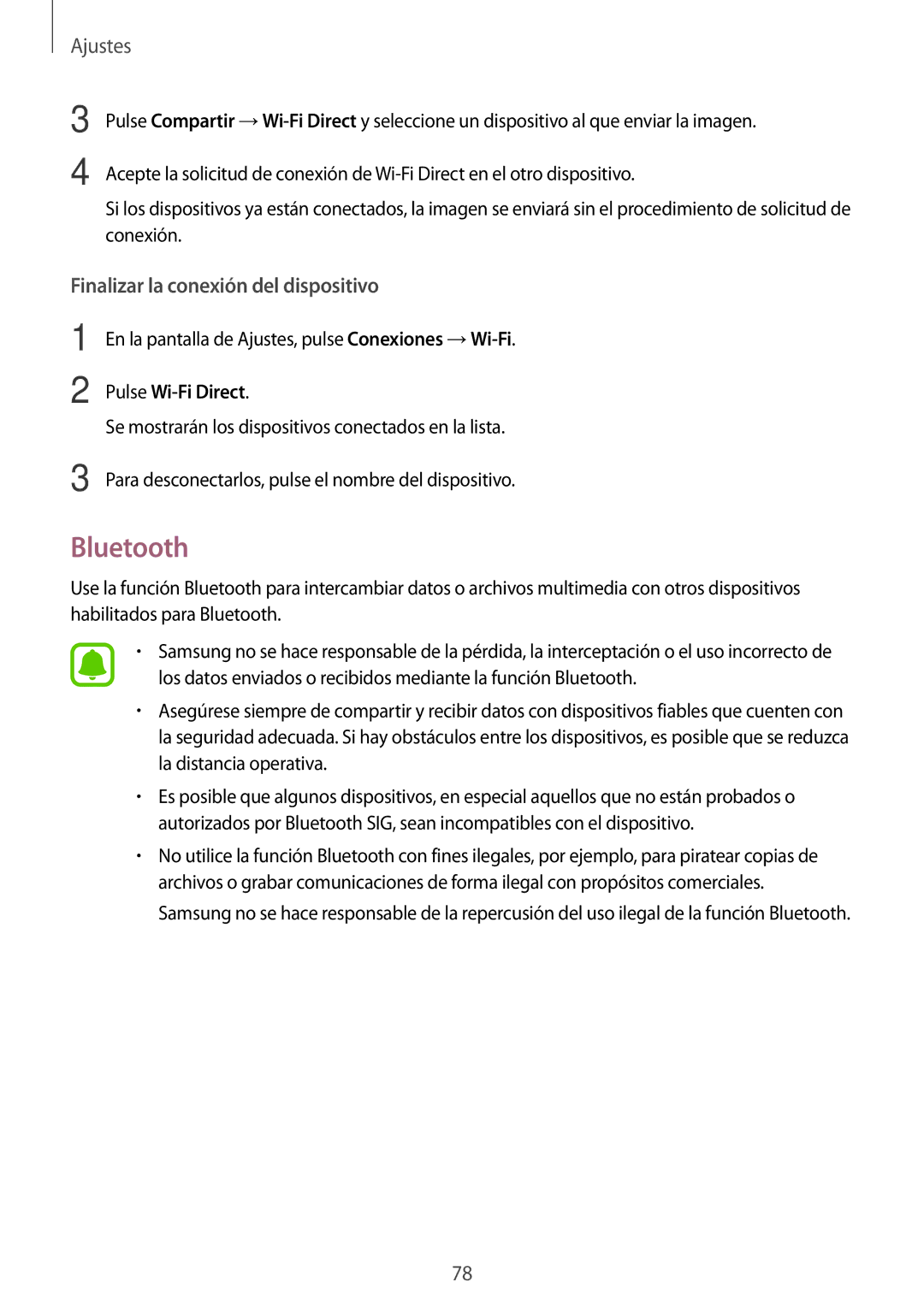 Samsung SM-T813NZWEPHE, SM-T713NZWEPHE, SM-T813NZKEPHE, SM-T713NZKEPHE manual Bluetooth, Finalizar la conexión del dispositivo 