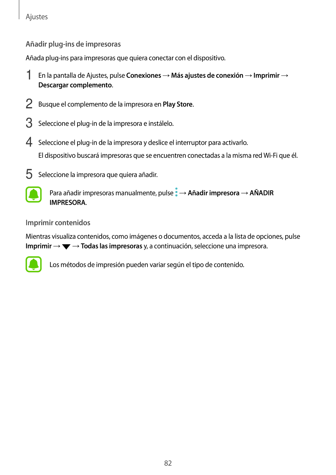 Samsung SM-T813NZWEPHE, SM-T713NZWEPHE, SM-T813NZKEPHE, SM-T713NZKEPHE manual Añadir plug-ins de impresoras 