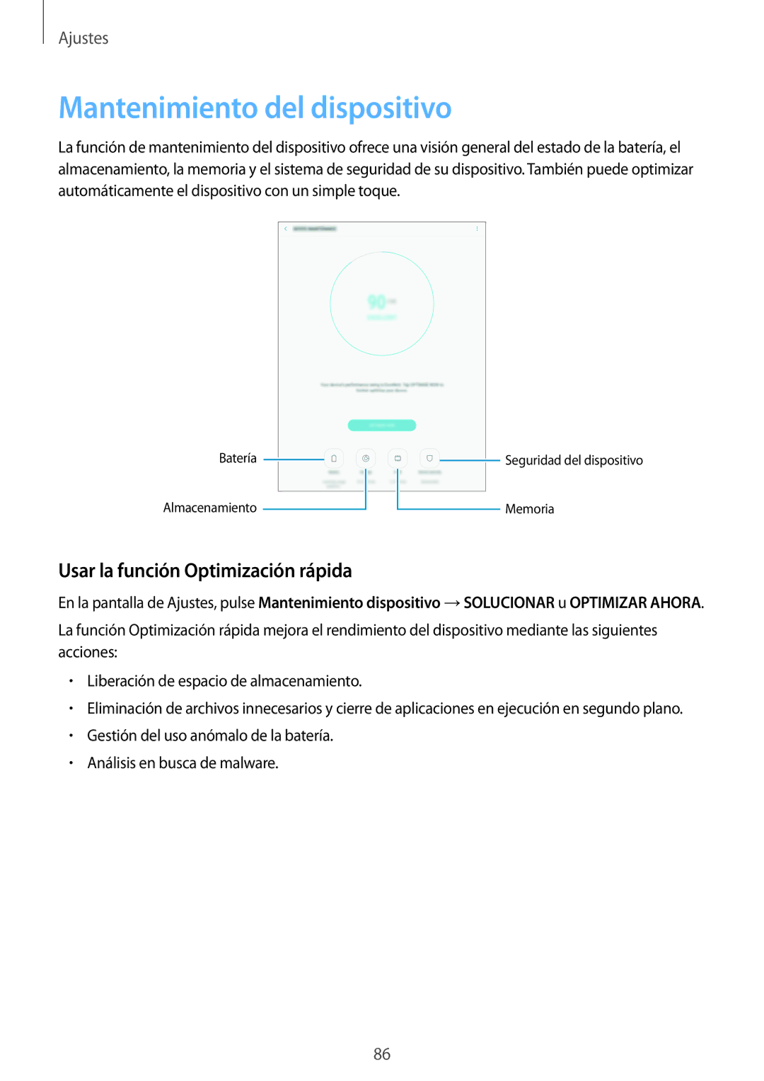 Samsung SM-T813NZWEPHE, SM-T713NZWEPHE, SM-T813NZKEPHE, SM-T713NZKEPHE manual Mantenimiento del dispositivo 