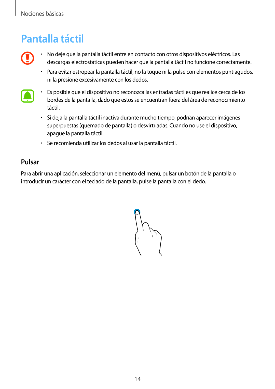 Samsung SM-T813NZWEPHE, SM-T713NZWEPHE, SM-T813NZKEPHE, SM-T713NZKEPHE manual Pantalla táctil, Pulsar 