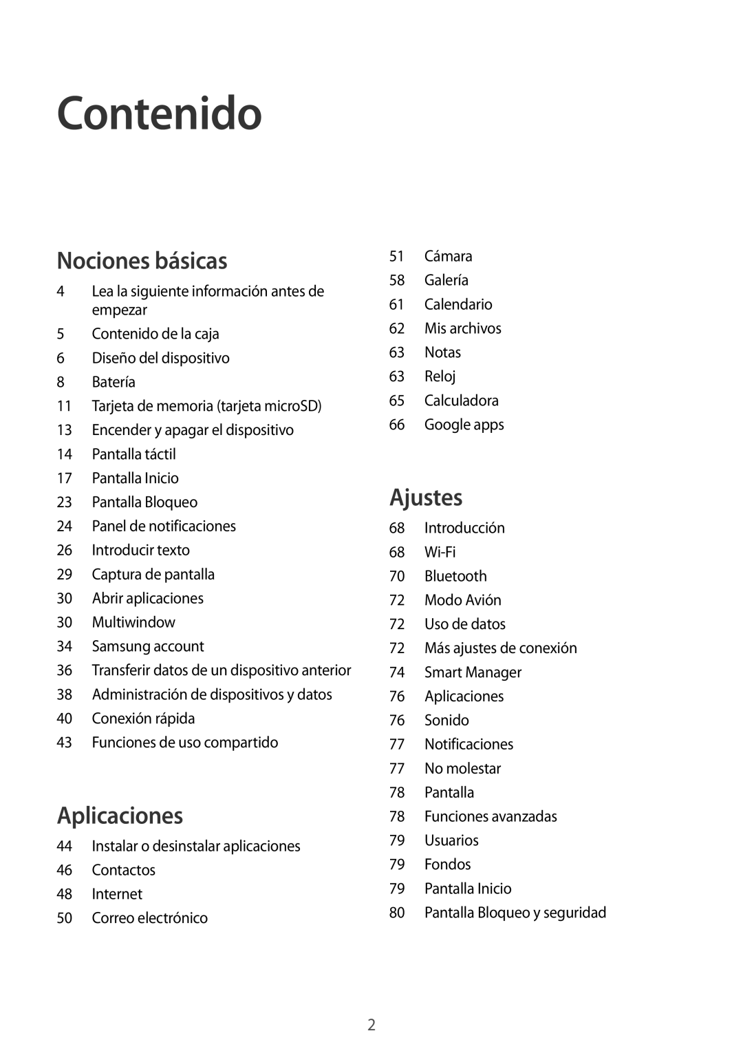 Samsung SM-T813NZWEPHE, SM-T713NZWEPHE, SM-T813NZKEPHE, SM-T713NZKEPHE manual Contenido 