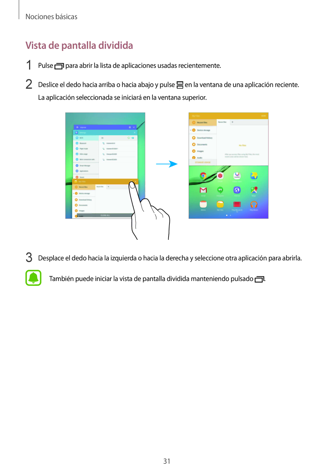 Samsung SM-T713NZKEPHE, SM-T713NZWEPHE, SM-T813NZKEPHE, SM-T813NZWEPHE manual Vista de pantalla dividida 