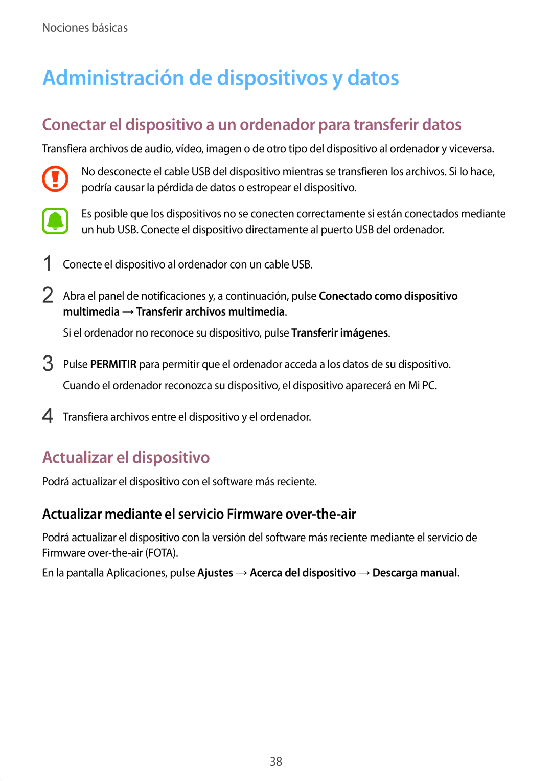 Samsung SM-T813NZWEPHE, SM-T713NZWEPHE, SM-T813NZKEPHE Administración de dispositivos y datos, Actualizar el dispositivo 