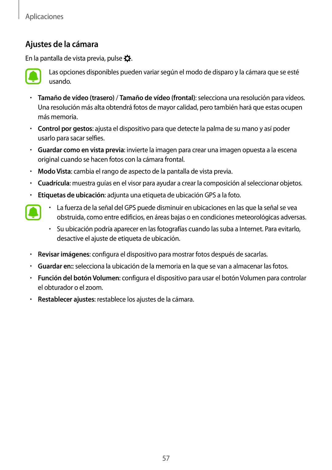 Samsung SM-T813NZKEPHE, SM-T713NZWEPHE, SM-T813NZWEPHE, SM-T713NZKEPHE manual Ajustes de la cámara 