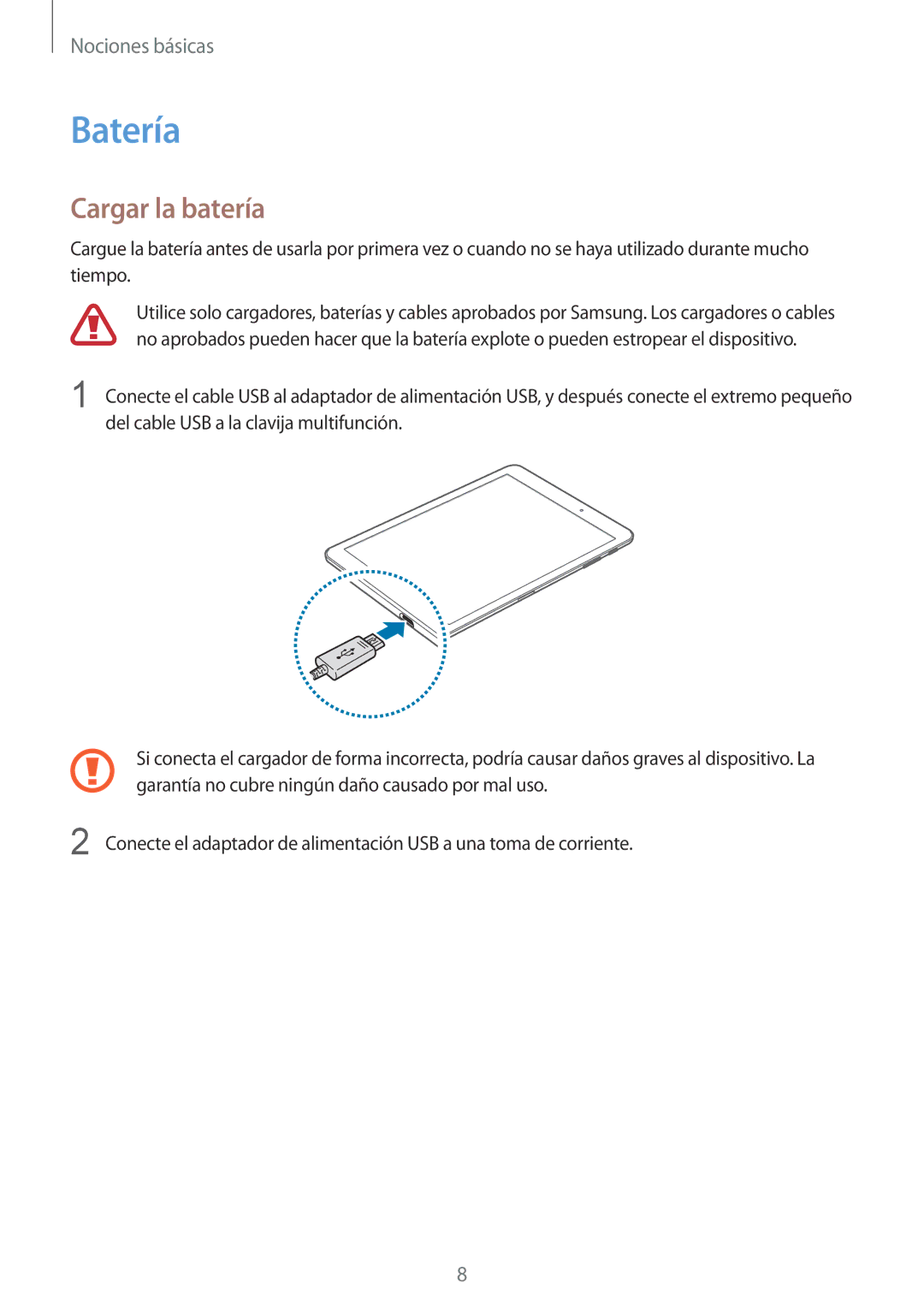 Samsung SM-T713NZWEPHE, SM-T813NZKEPHE, SM-T813NZWEPHE, SM-T713NZKEPHE manual Batería, Cargar la batería 