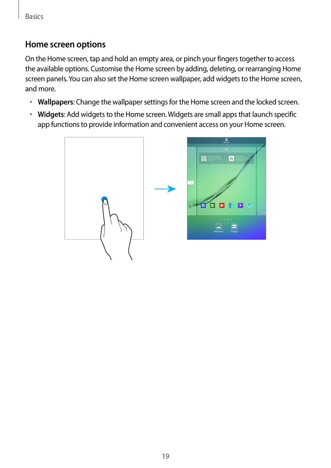 Samsung SM-T715NZKEXSK, SM-T715NZKEDBT, SM-T715NZWEDBT, SM-T715NZWEXEF, SM-T715NZKEXEO, SM-T715NZWEITV Home screen options 