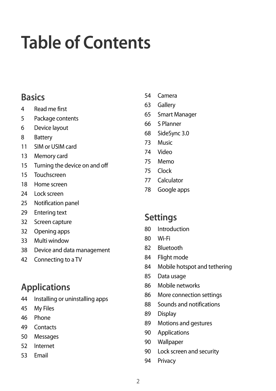 Samsung SM-T715NZWEXEF, SM-T715NZKEDBT, SM-T715NZWEDBT, SM-T715NZKEXEO, SM-T715NZWEITV, SM-T715NZDEITV manual Table of Contents 