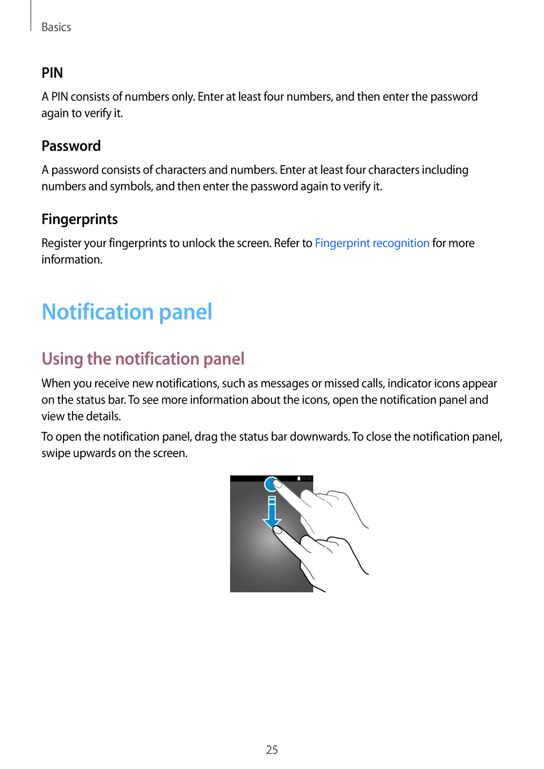 Samsung SM-T715NZKEDBT, SM-T715NZWEDBT manual Notification panel, Using the notification panel, Password, Fingerprints 