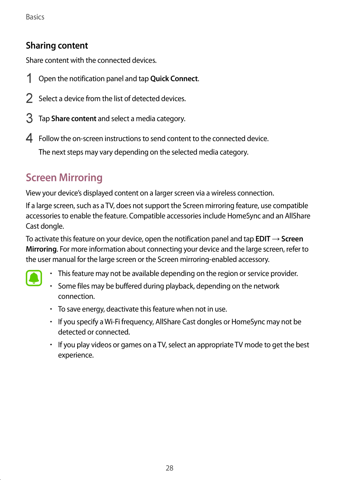 Samsung SM-T715NZKEXEO, SM-T715NZKEDBT, SM-T715NZWEDBT, SM-T715NZWEXEF, SM-T715NZWEITV manual Screen Mirroring, Sharing content 