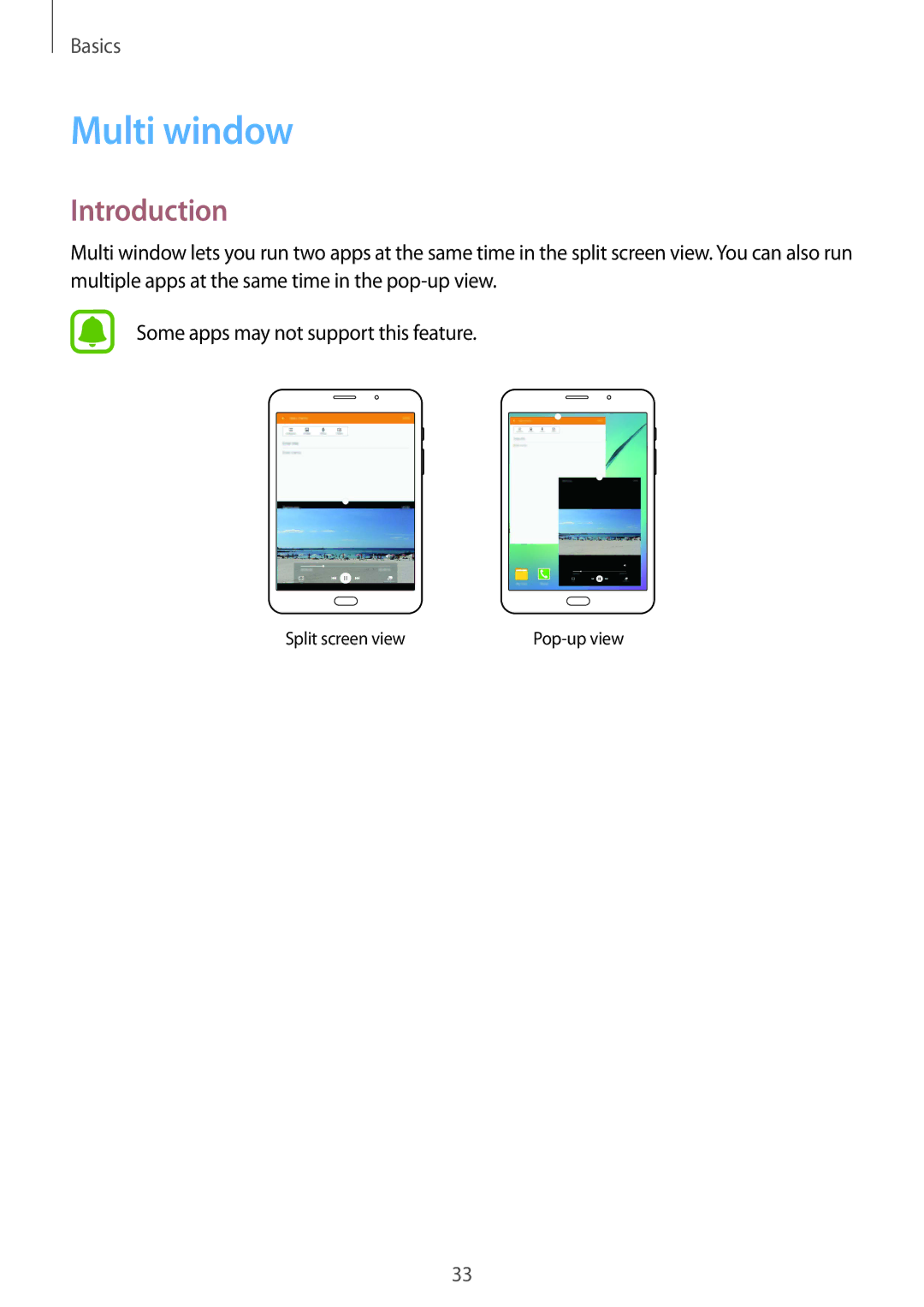 Samsung SM-T715YZKEXXV, SM-T715NZKEDBT, SM-T715NZWEDBT, SM-T715NZWEXEF, SM-T715NZKEXEO manual Multi window, Introduction 