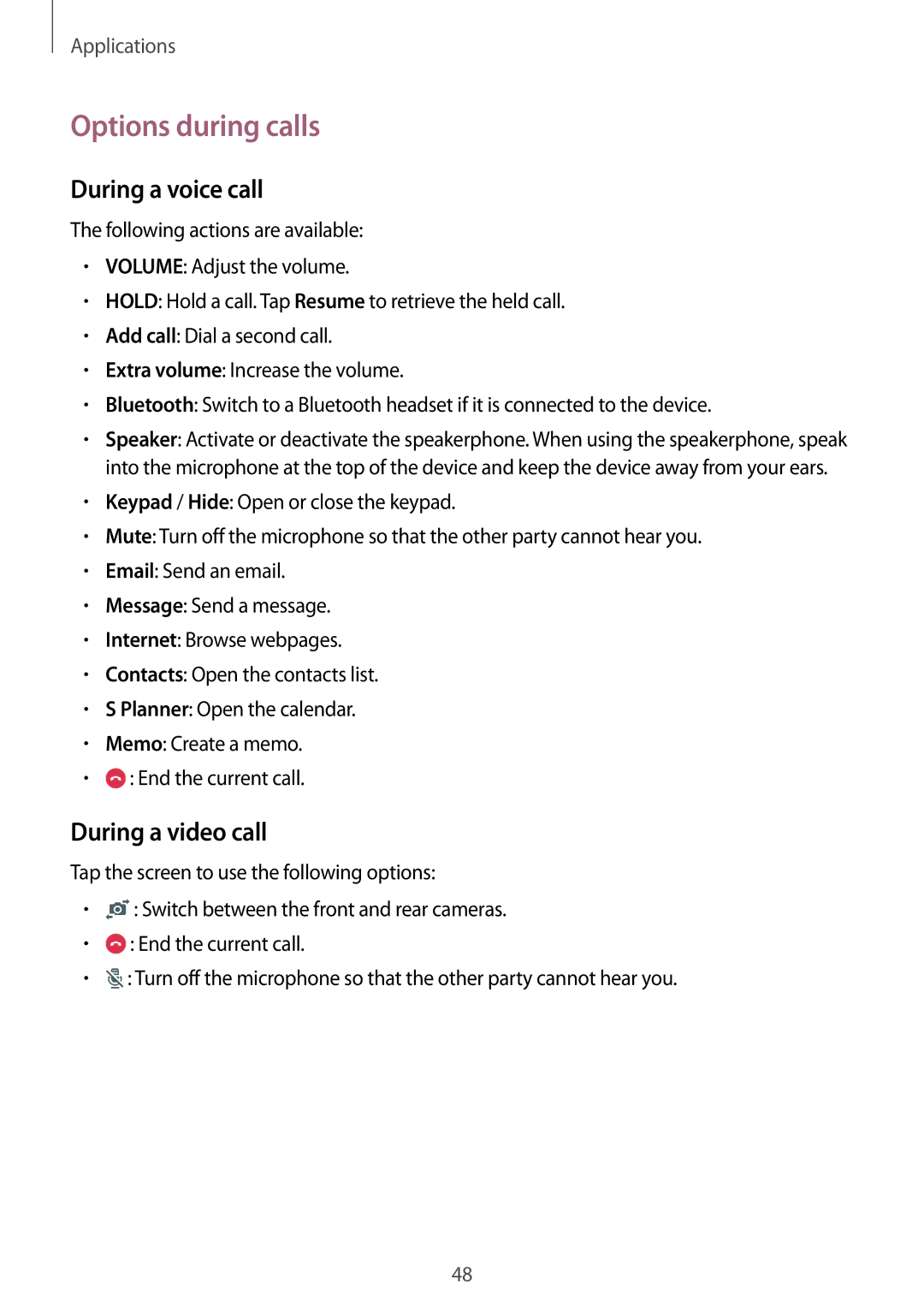 Samsung SM-T715NZWESER, SM-T715NZKEDBT, SM-T715NZWEDBT manual Options during calls, During a voice call, During a video call 