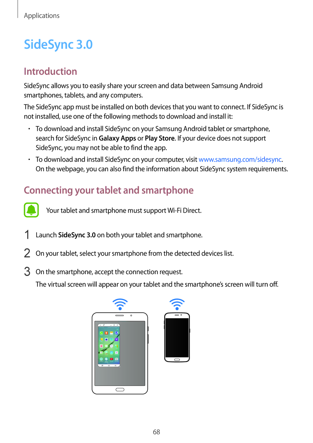 Samsung SM-T715NZDEXEO, SM-T715NZKEDBT, SM-T715NZWEDBT, SM-T715NZWEXEF manual SideSync, Connecting your tablet and smartphone 