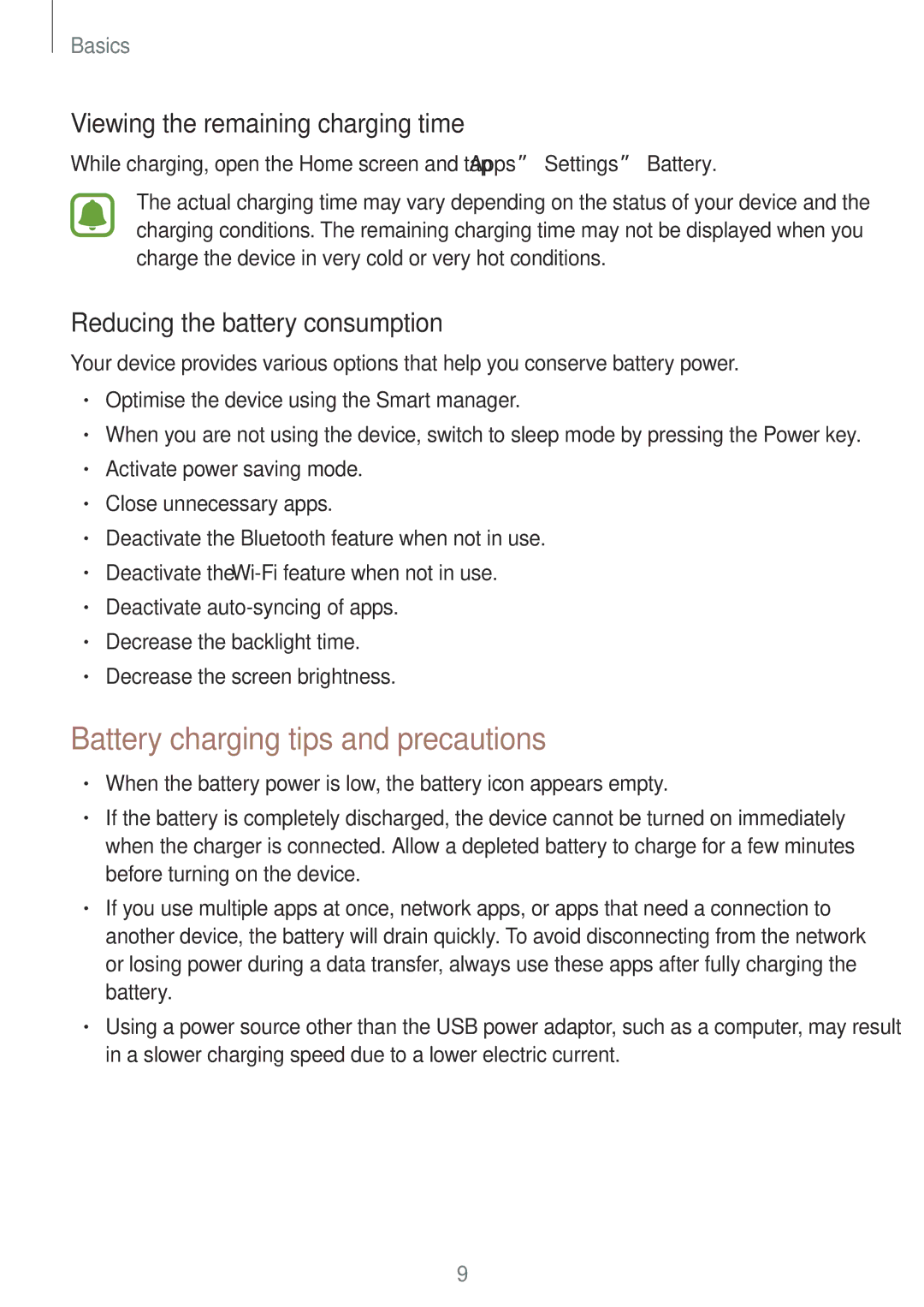 Samsung SM-T715YZDEXXV, SM-T715NZKEDBT manual Battery charging tips and precautions, Viewing the remaining charging time 