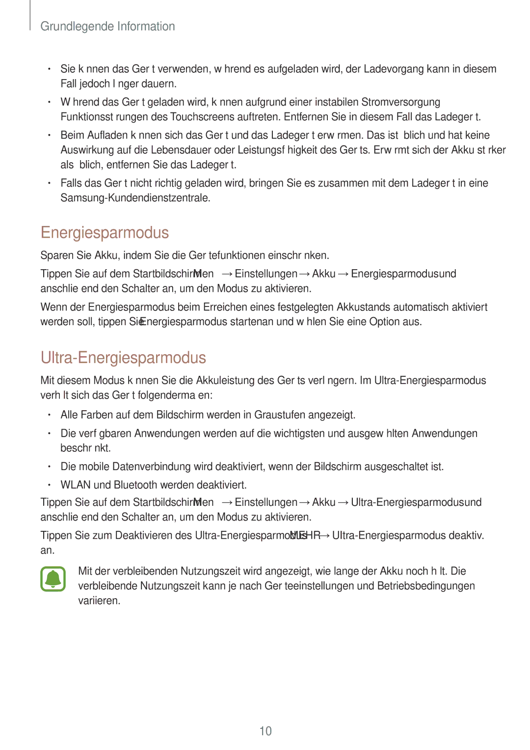 Samsung SM-T715NZKEDBT, SM-T715NZWEDBT manual Ultra-Energiesparmodus 