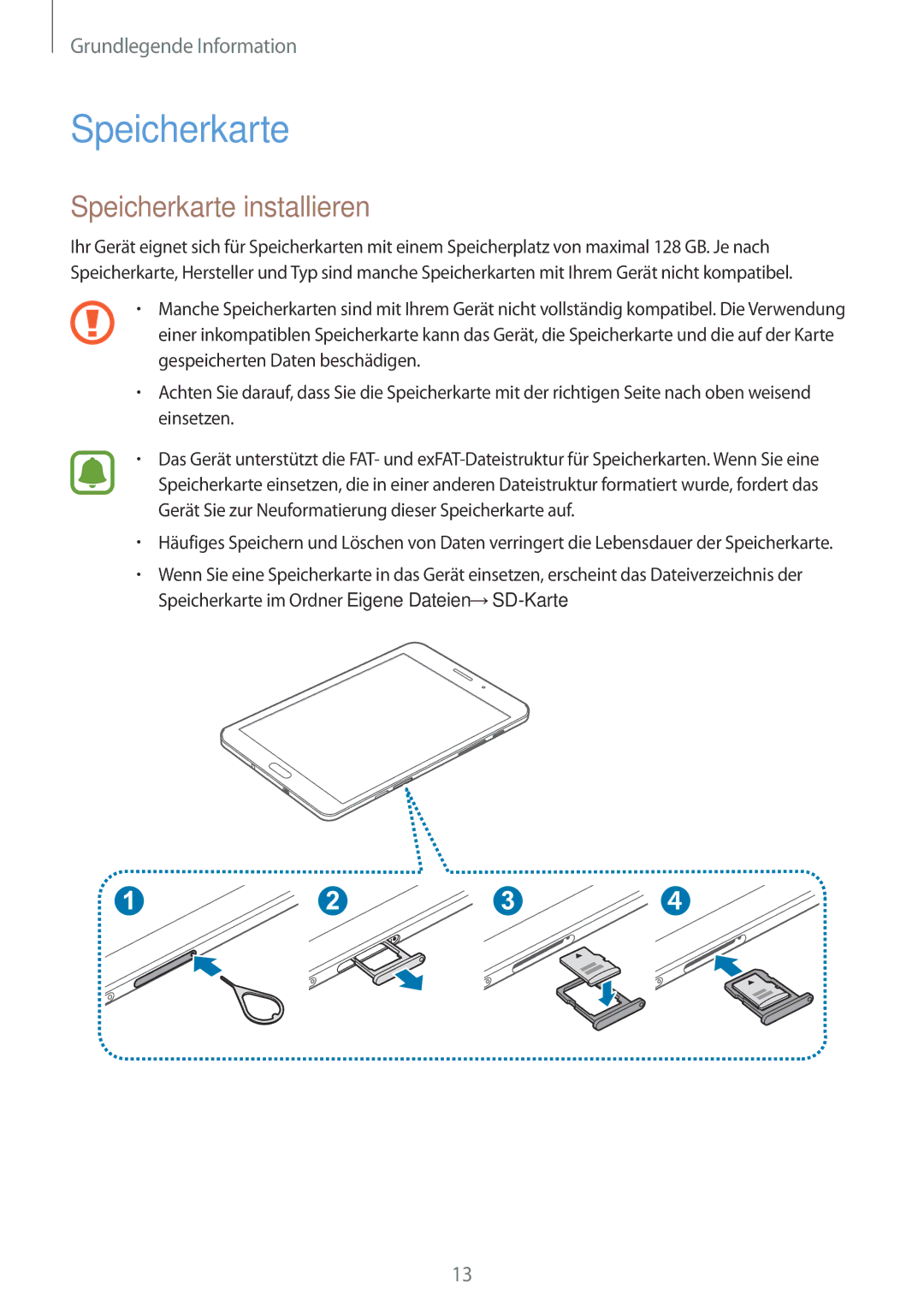 Samsung SM-T715NZWEDBT, SM-T715NZKEDBT manual Speicherkarte installieren 