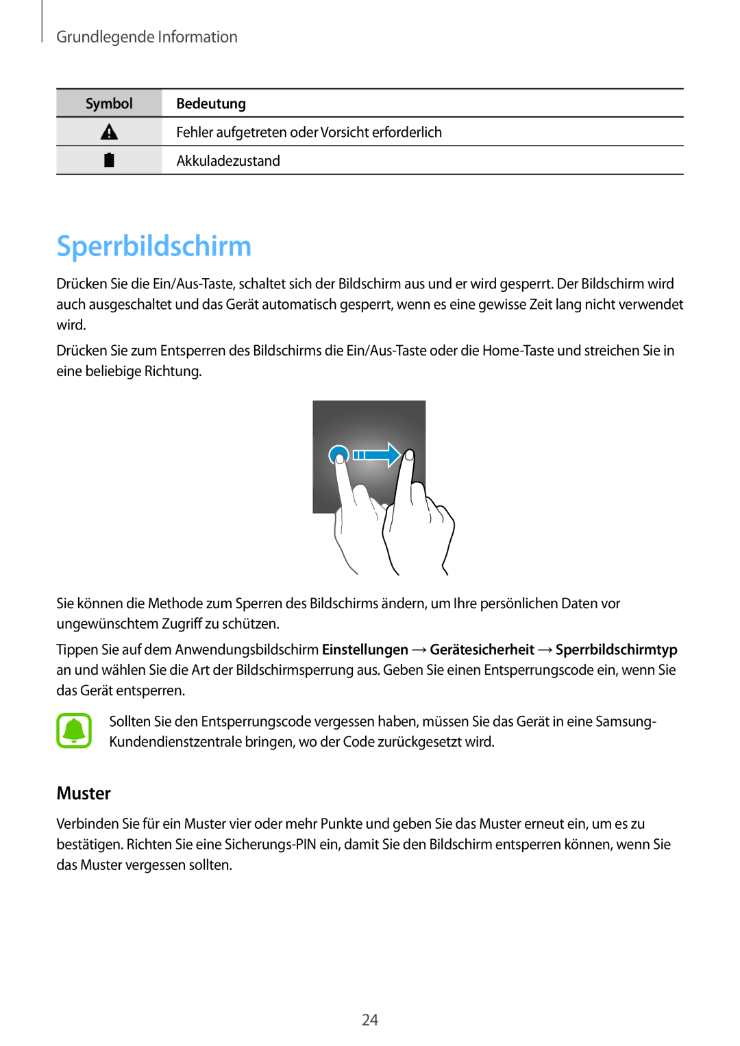 Samsung SM-T715NZKEDBT, SM-T715NZWEDBT manual Sperrbildschirm, Muster 