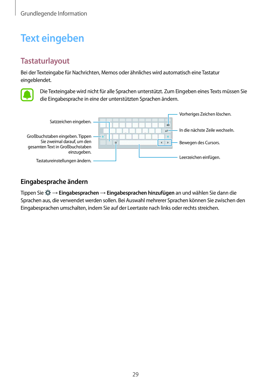 Samsung SM-T715NZWEDBT, SM-T715NZKEDBT manual Text eingeben, Tastaturlayout, Eingabesprache ändern 