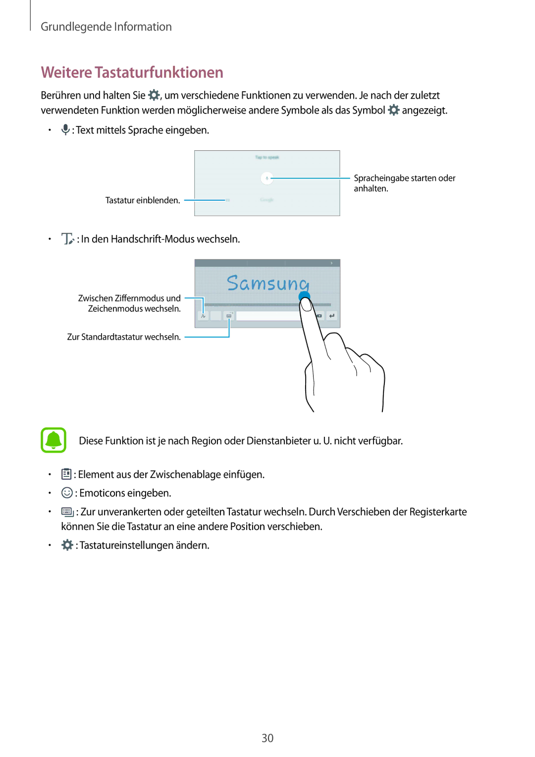 Samsung SM-T715NZKEDBT, SM-T715NZWEDBT manual Weitere Tastaturfunktionen 