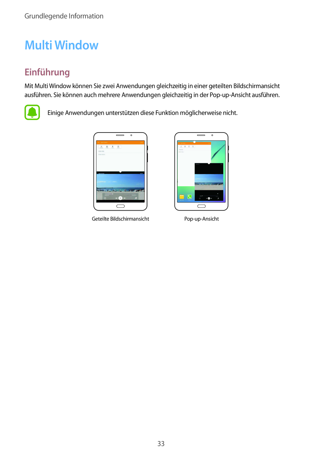 Samsung SM-T715NZWEDBT, SM-T715NZKEDBT manual Multi Window, Einführung 