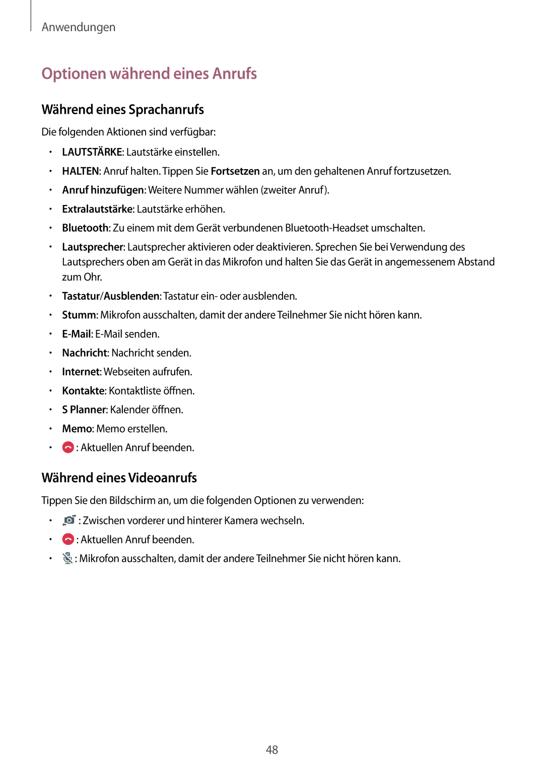 Samsung SM-T715NZKEDBT, SM-T715NZWEDBT manual Optionen während eines Anrufs, Während eines Sprachanrufs 