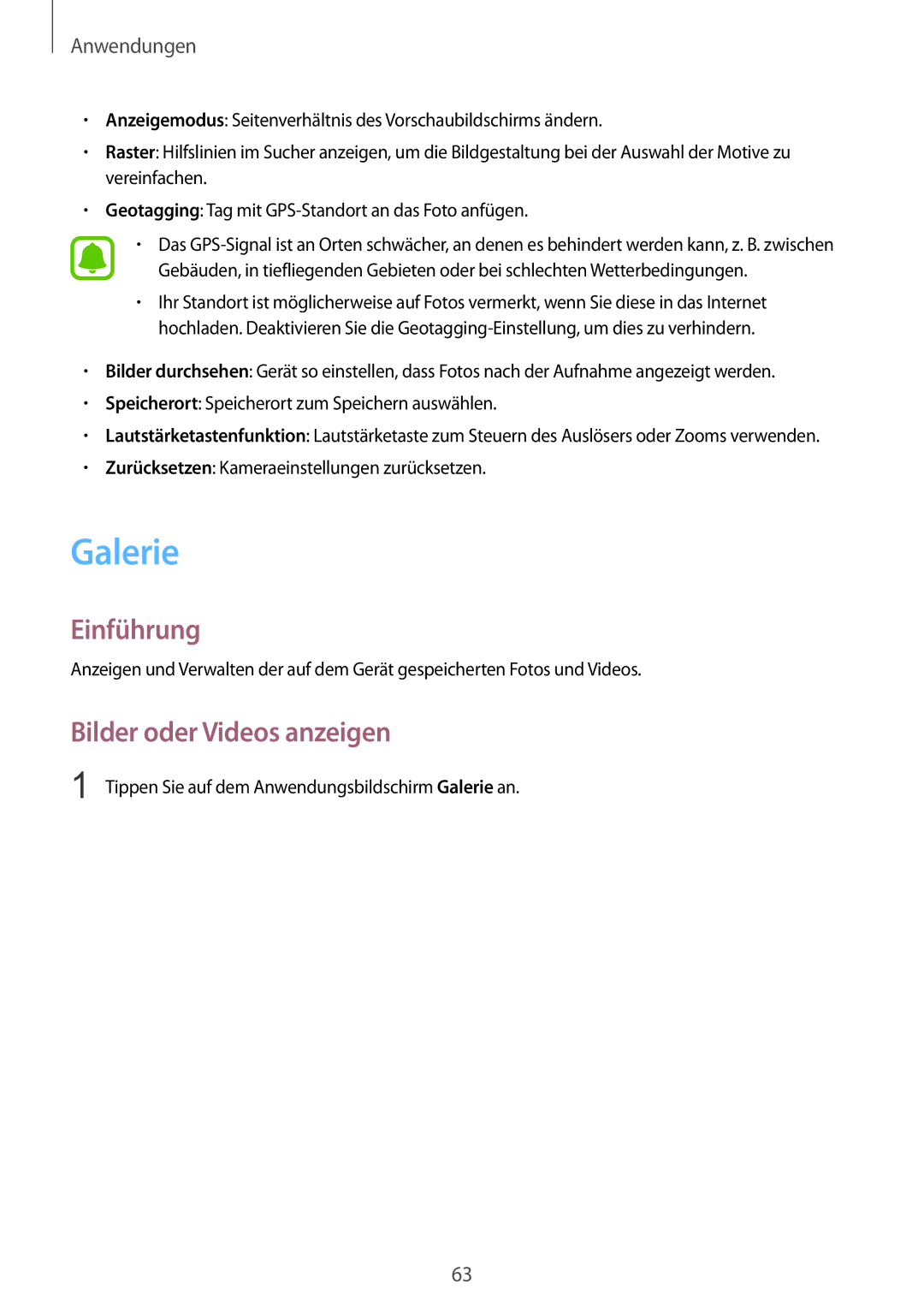 Samsung SM-T715NZWEDBT, SM-T715NZKEDBT manual Galerie, Bilder oder Videos anzeigen 