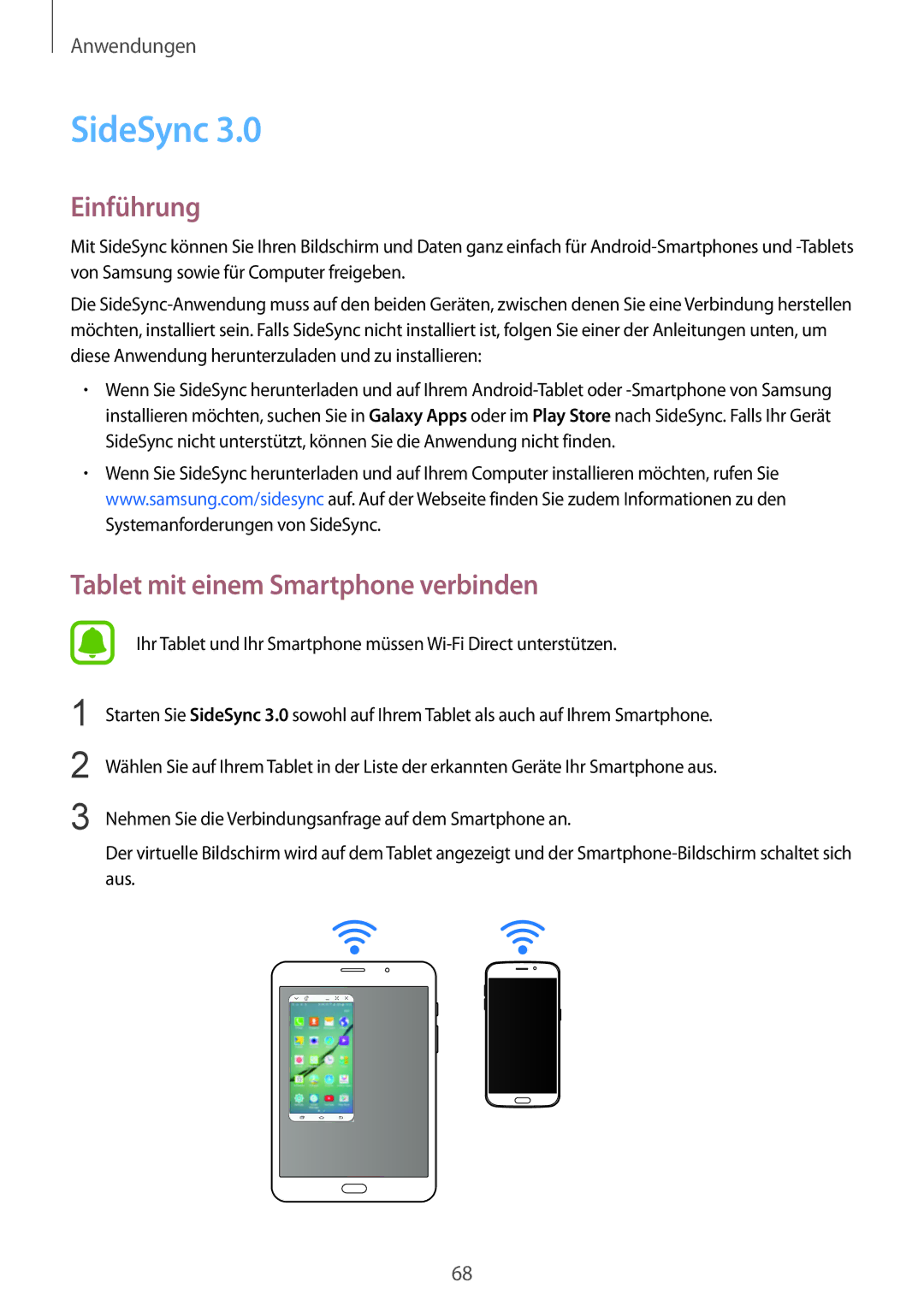 Samsung SM-T715NZKEDBT, SM-T715NZWEDBT manual SideSync, Tablet mit einem Smartphone verbinden 