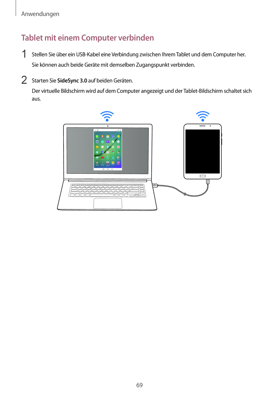 Samsung SM-T715NZWEDBT, SM-T715NZKEDBT Tablet mit einem Computer verbinden, Starten Sie SideSync 3.0 auf beiden Geräten 