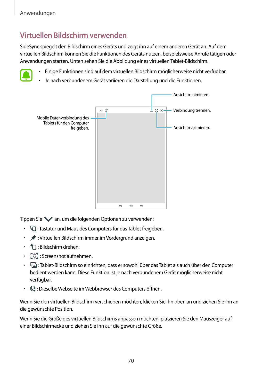 Samsung SM-T715NZKEDBT, SM-T715NZWEDBT manual Virtuellen Bildschirm verwenden 