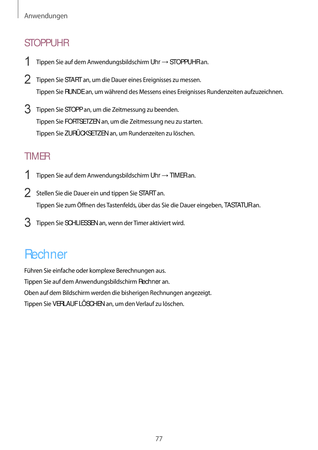 Samsung SM-T715NZWEDBT, SM-T715NZKEDBT manual Rechner, Stoppuhr 