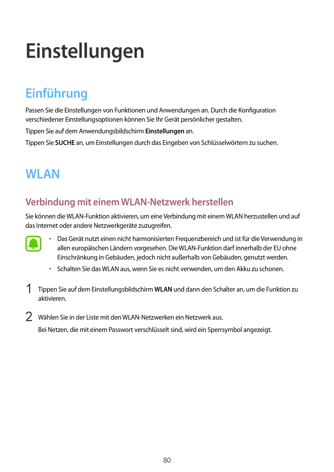 Samsung SM-T715NZKEDBT, SM-T715NZWEDBT manual Einführung, Verbindung mit einem WLAN-Netzwerk herstellen 